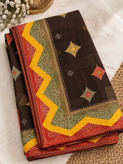 Chocolate Brown Bandhani Georgette Saree