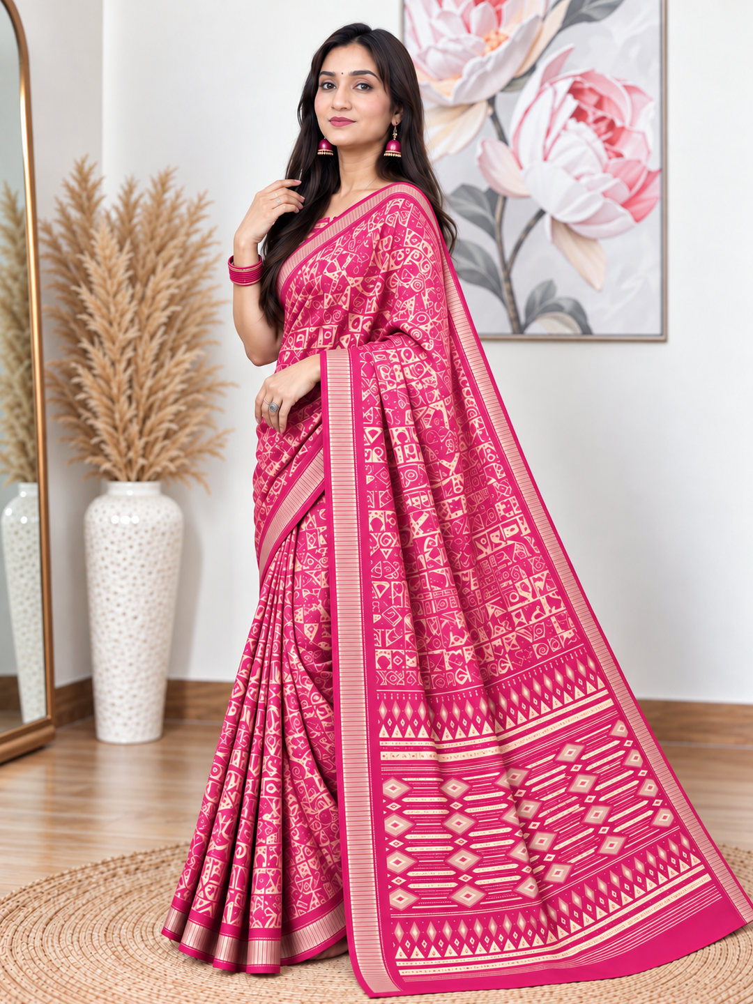 Rani Pink Ethnic Saree – Georgette – Bold, Festive Elegance