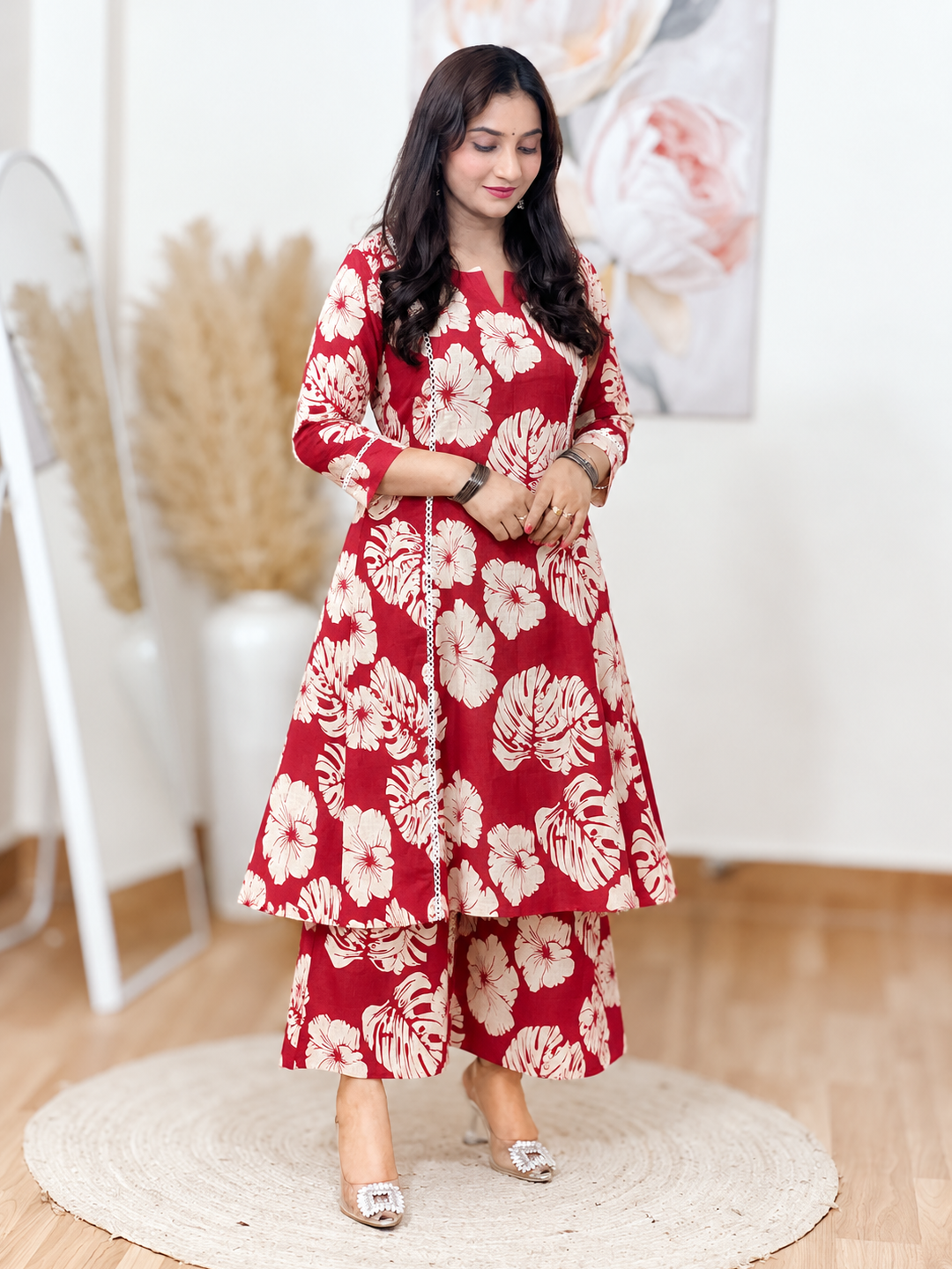 A-Line Flared Kurti with Wide-Leg Pants – Flowy Comfort Co-Ord Elegance