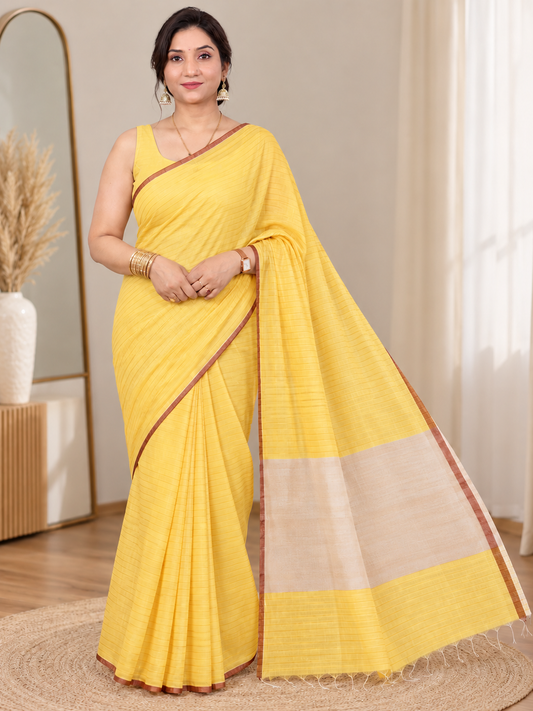 Yellow Mal Cotton Saree – Bright, Everyday Elegance