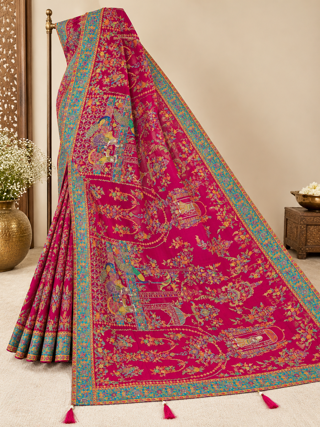 Position Print Zari Work Silk Saree