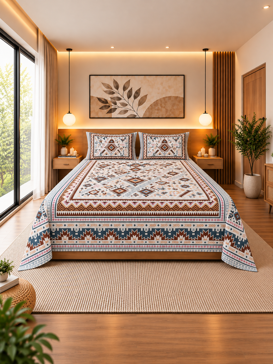 Abstract Geometry Cotton Bedsheet – 108×108Inches