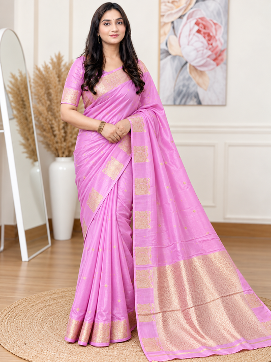 Festive Pink Banarasi Silk Saree – Crape Silk – Soft, Luxe Elegance