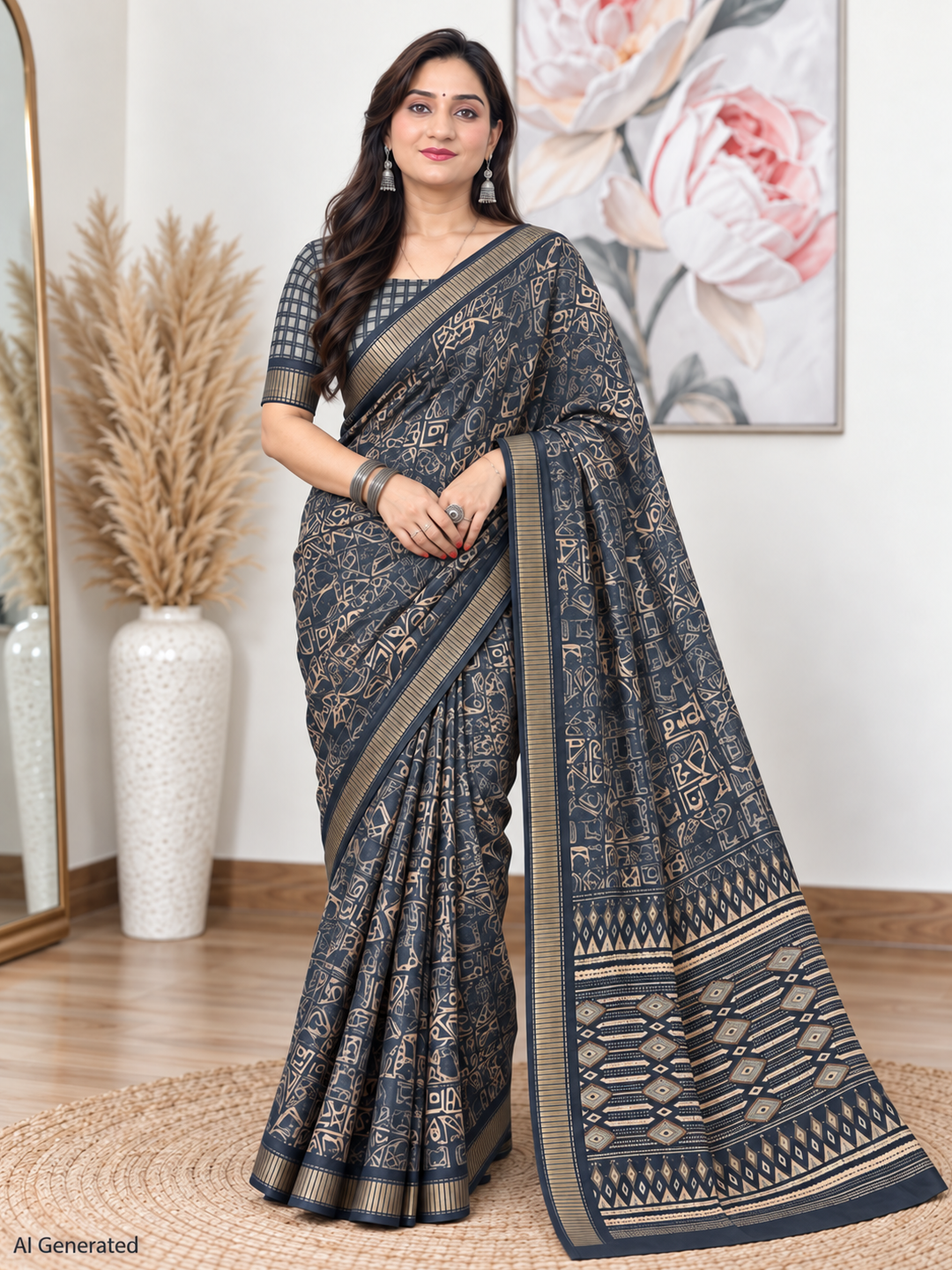 Black Ethnic Saree – Georgette – Sleek, Timeless Elegance