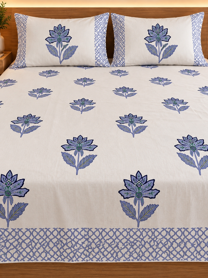 Premium Cotton Jaipuri Hand-Block Print Double Bedsheet –108×108 King Size