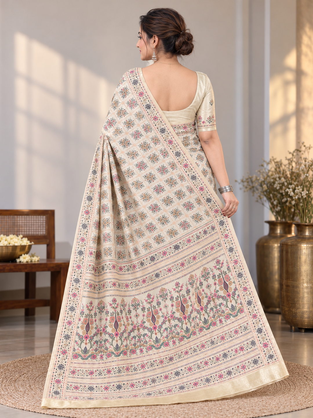 Ivory Garden Elegance Silk Saree