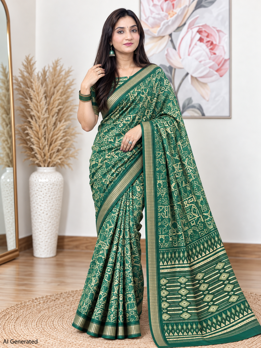 Green Ethnic Saree – Georgette – Fresh, Timeless Elegance