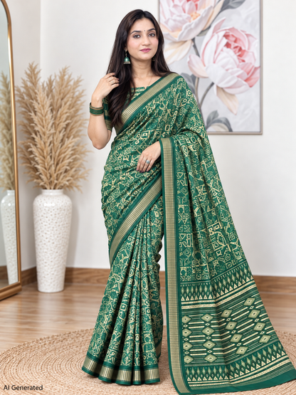 Green Ethnic Saree – Georgette – Fresh, Timeless Elegance