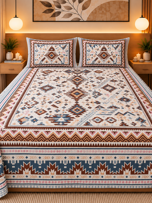 Abstract Geometry Cotton Bedsheet – 108×108Inches
