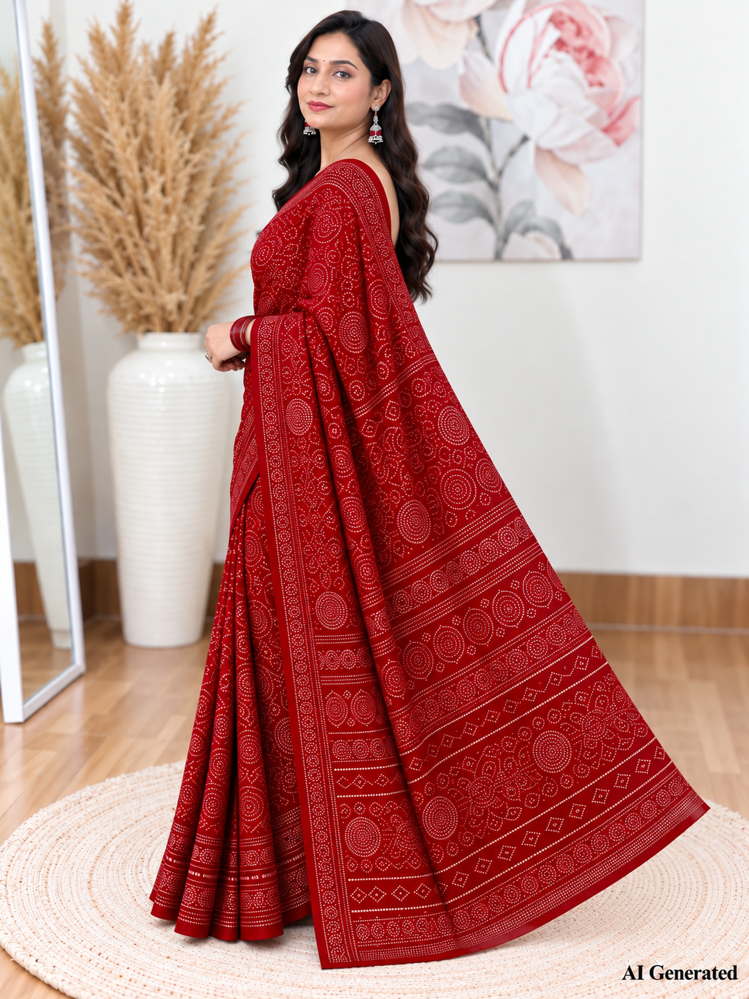 Red Bandhani Saree – Georgette – Classic, Traditional Elegance
