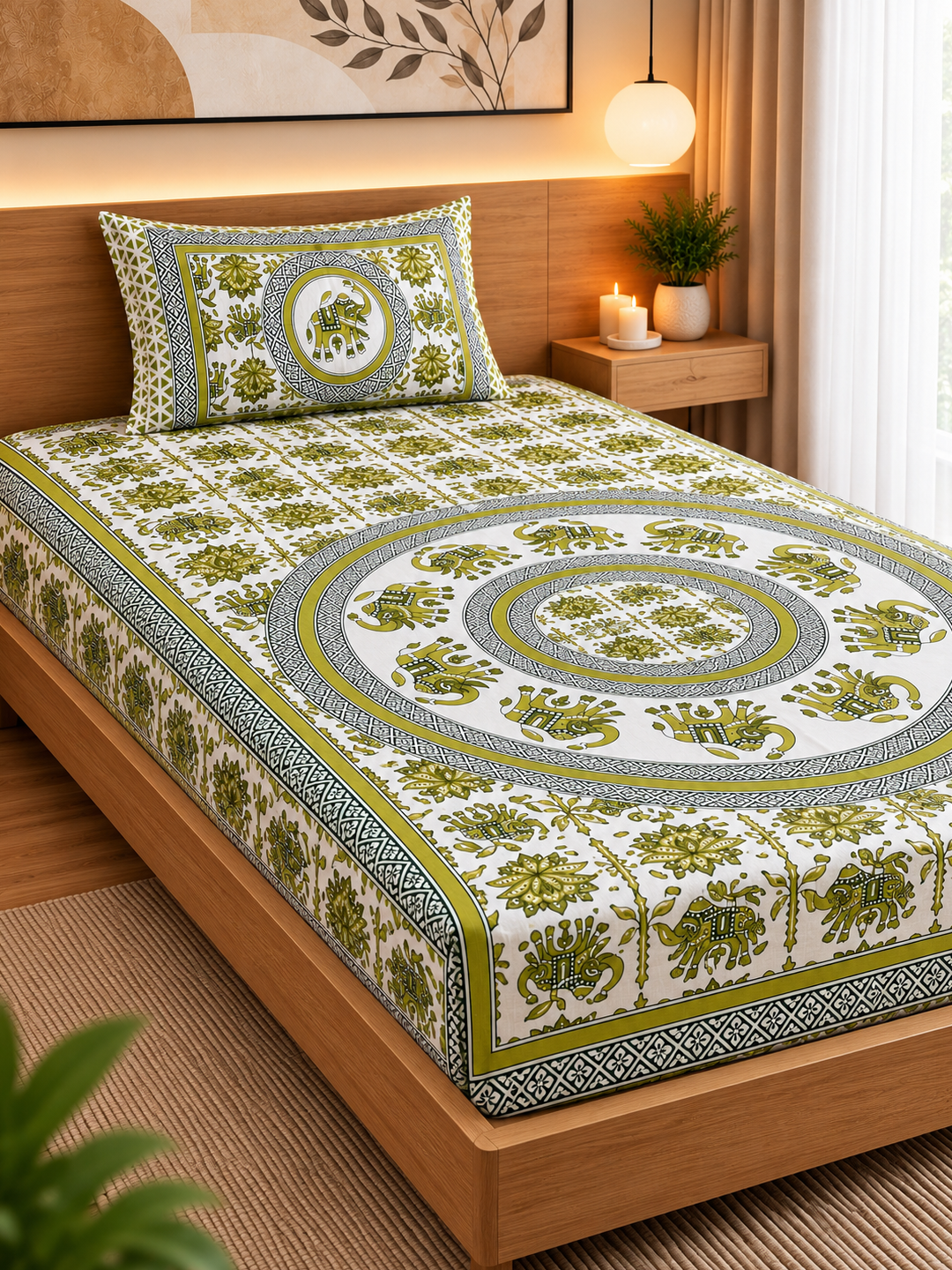 Jaipuri Print Cotton Single Bedsheet – 63 × 90 Inches