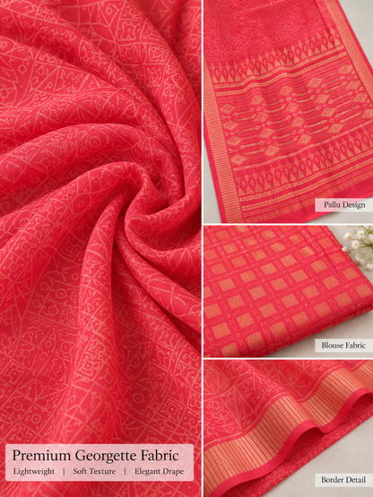 Rose Pink Ethnic Saree – Georgette – Soft, Festive Elegance