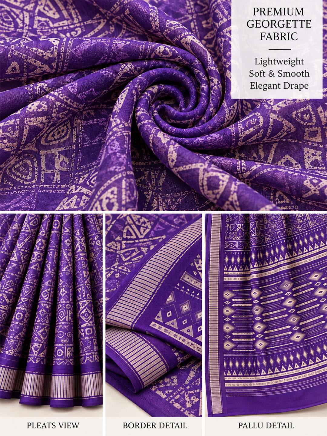 Purple Ethnic Saree – Georgette – Regal, Timeless Elegance