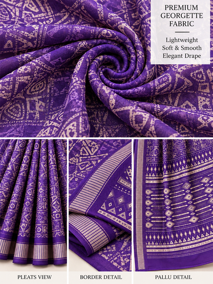 Purple Ethnic Saree – Georgette – Regal, Timeless Elegance