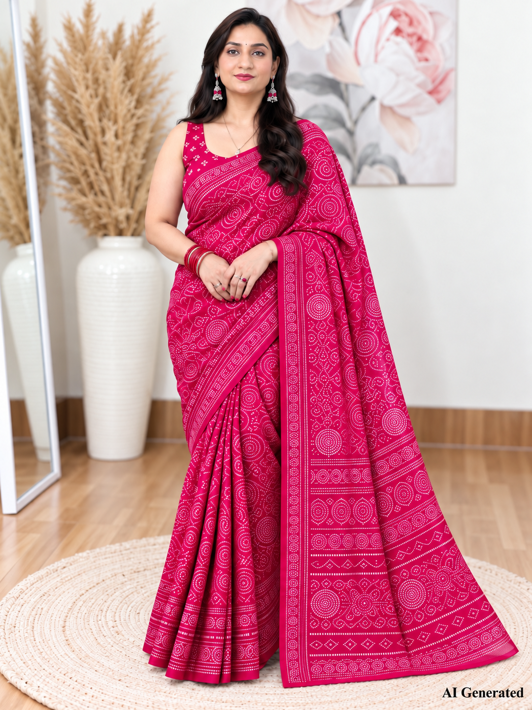 Magenta Bandhani Saree – Georgette – Bold, Traditional Elegance