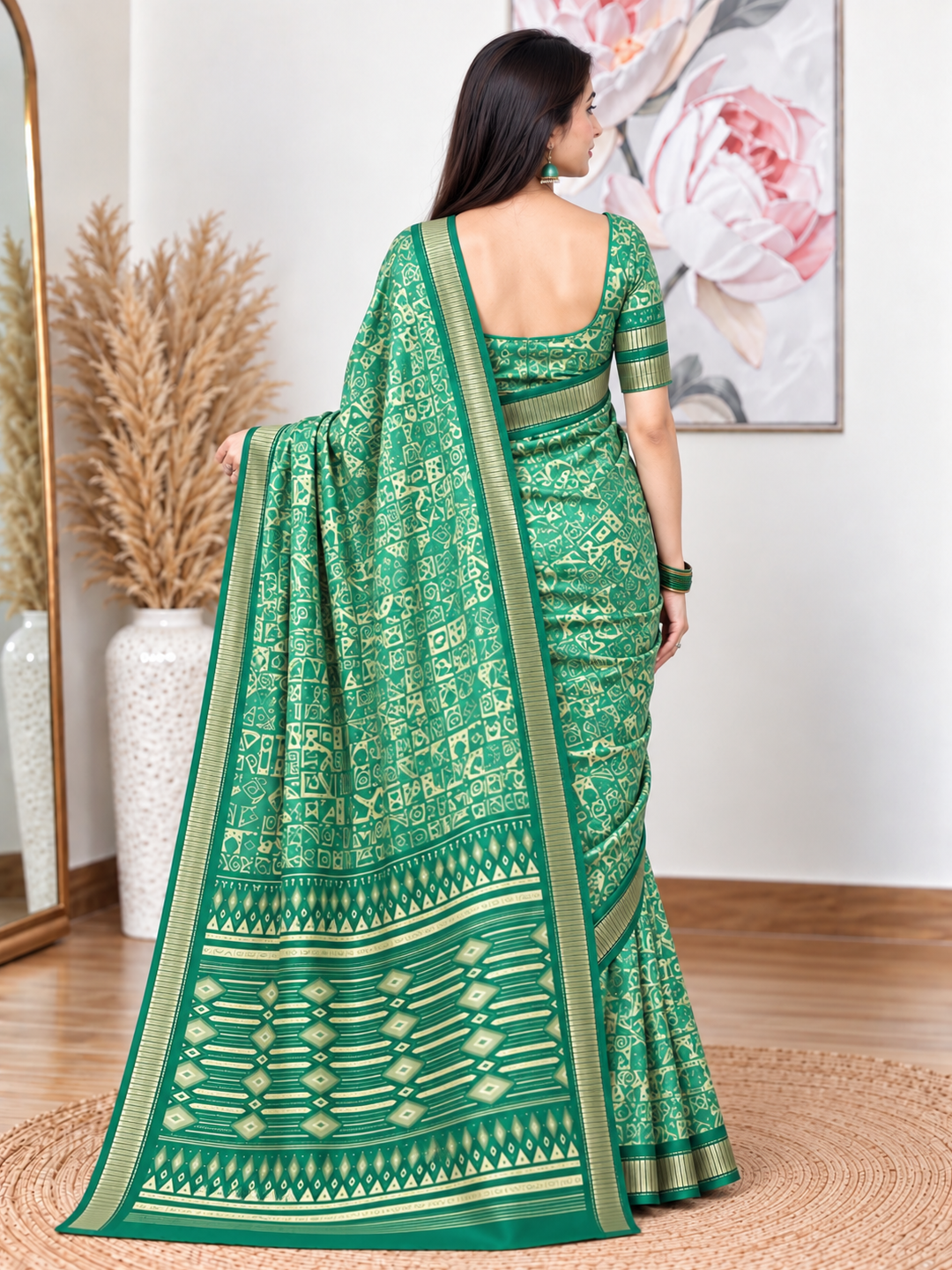 Light Green Ethnic Saree – Georgette – Fresh, Serene Elegance