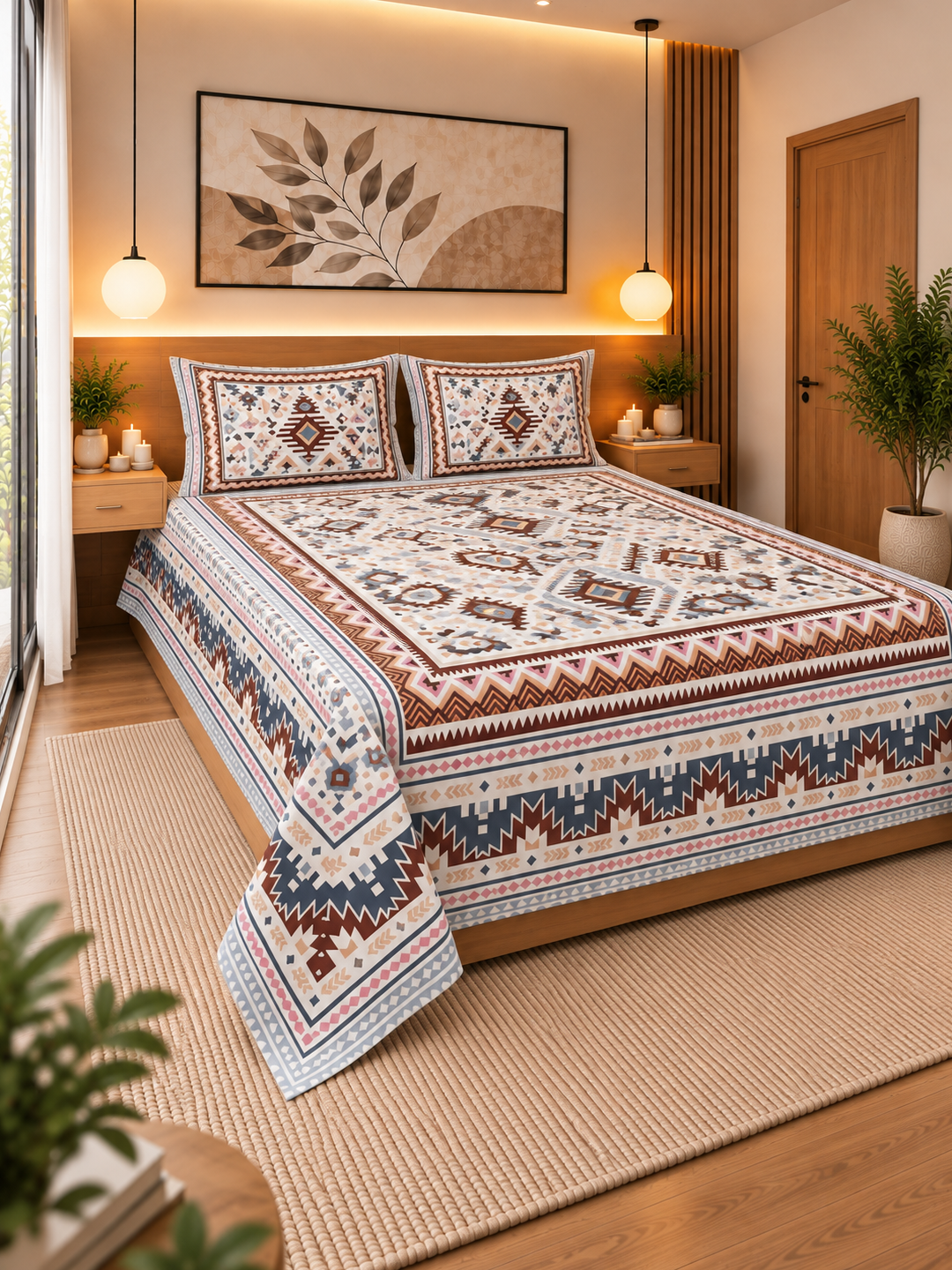 Abstract Geometry Cotton Bedsheet – 108×108Inches