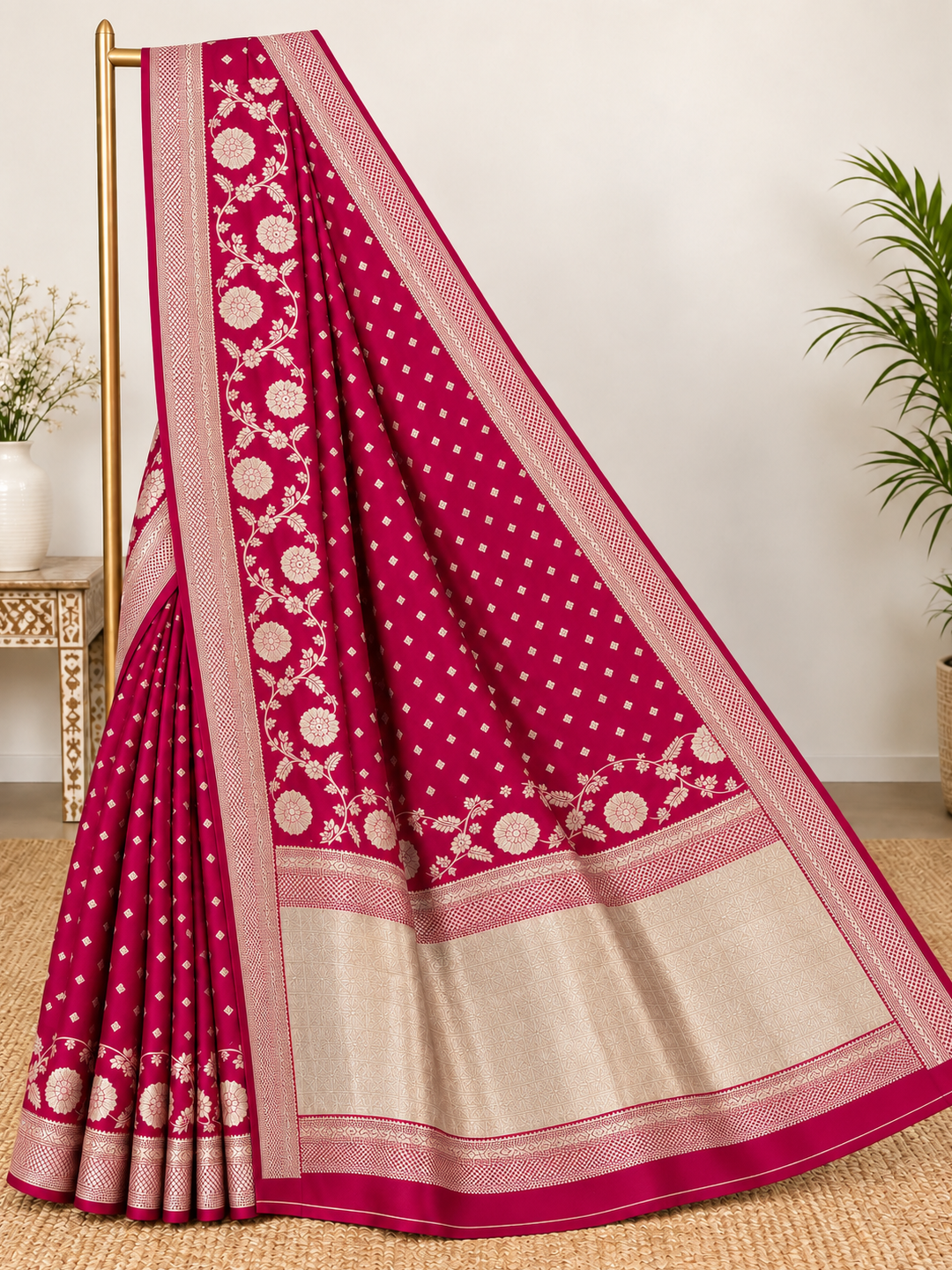 Rani Pink Banarasi Silk Saree – Bold, Luxe Elegance