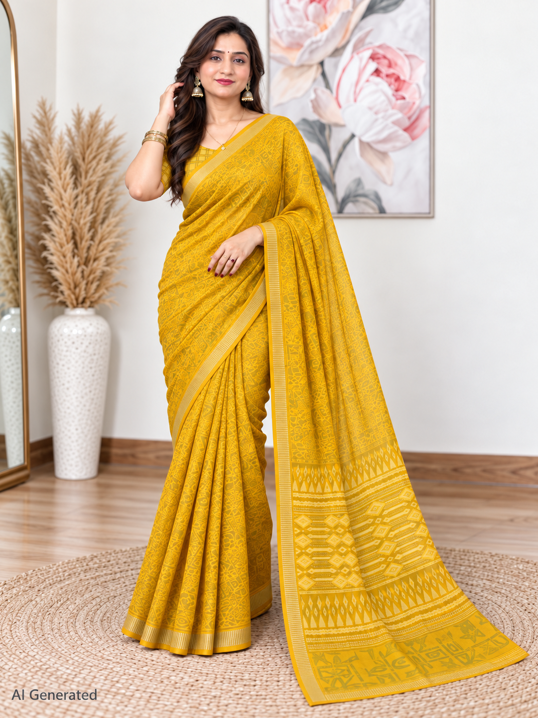 Yellow Ethnic Saree – Georgette – Bright, Joyful Elegance