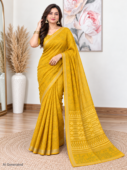 Yellow Ethnic Saree – Georgette – Bright, Joyful Elegance