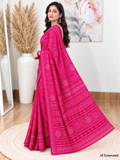 Magenta Bandhani Saree – Georgette – Bold, Traditional Elegance
