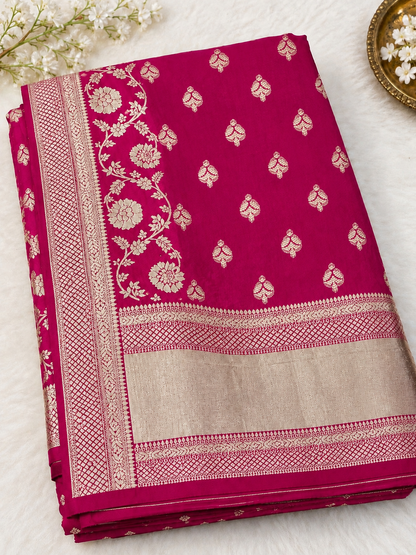 Rani Pink Banarasi Silk Saree – Bold, Luxe Elegance
