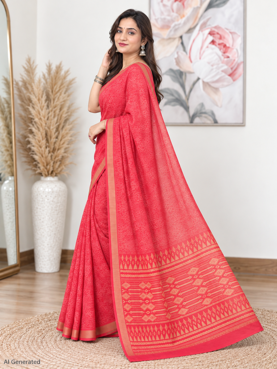 Rose Pink Ethnic Saree – Georgette – Soft, Festive Elegance