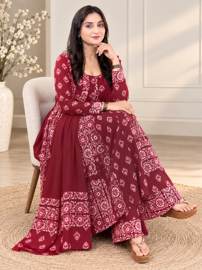 Maroon Cotton Anarkali Suit