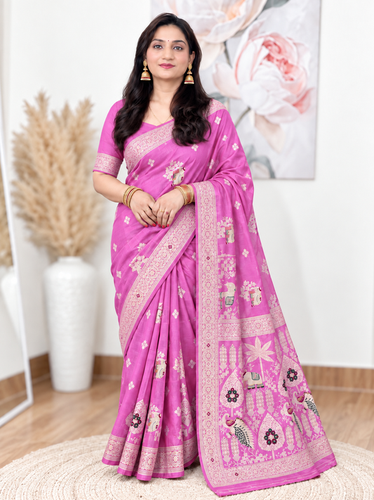 Pink Russian Silk Banarasi Saree – Luxe, Traditional Elegance