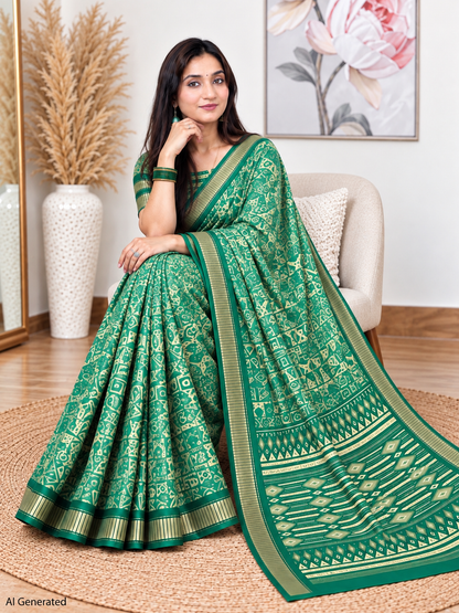 Light Green Ethnic Saree – Georgette – Fresh, Serene Elegance