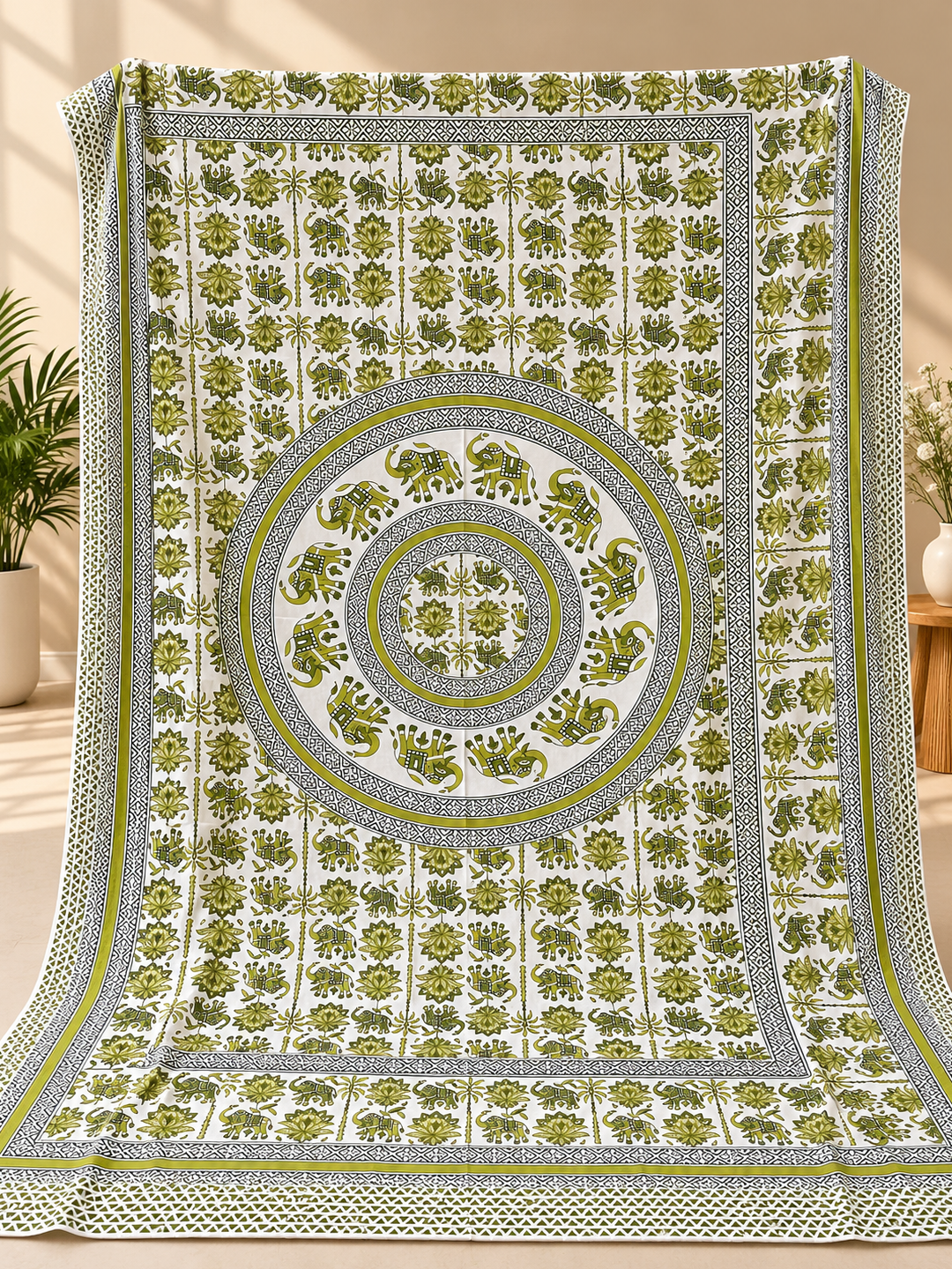 Jaipuri Print Cotton Single Bedsheet – 63 × 90 Inches