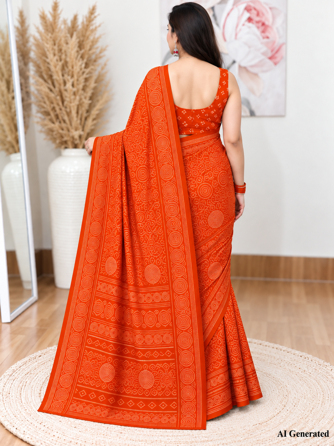 Orange Bandhani Saree – Georgette – Bright, Traditional Elegance