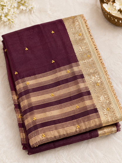 Wine Ghunghroo Organza Saree – Festive Wear