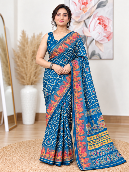 Firozi Chuneri Saree (Moss Crush) – Cool, Textured Elegance