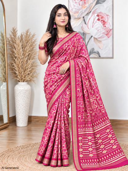 Rani Pink Ethnic Saree – Georgette – Bold, Festive Elegance