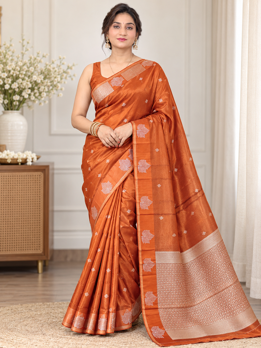 Festive Orange Banarasi Silk Saree – Crape Silk – Vibrant, Luxe Elegance