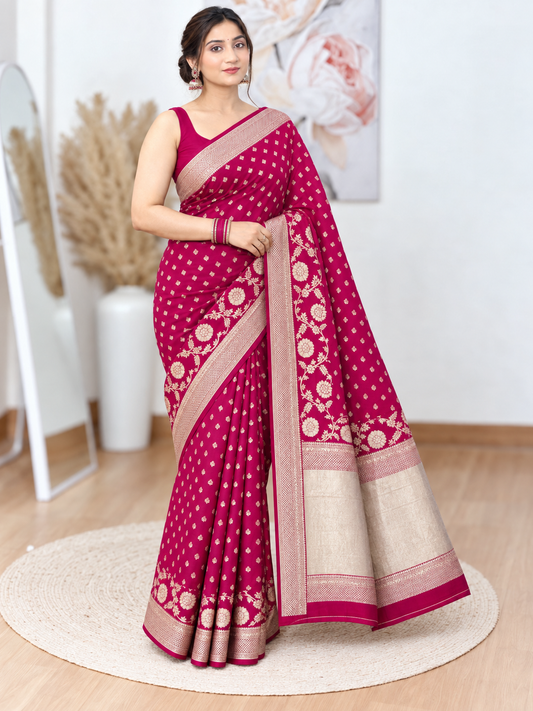 Rani Pink Banarasi Silk Saree – Bold, Luxe Elegance