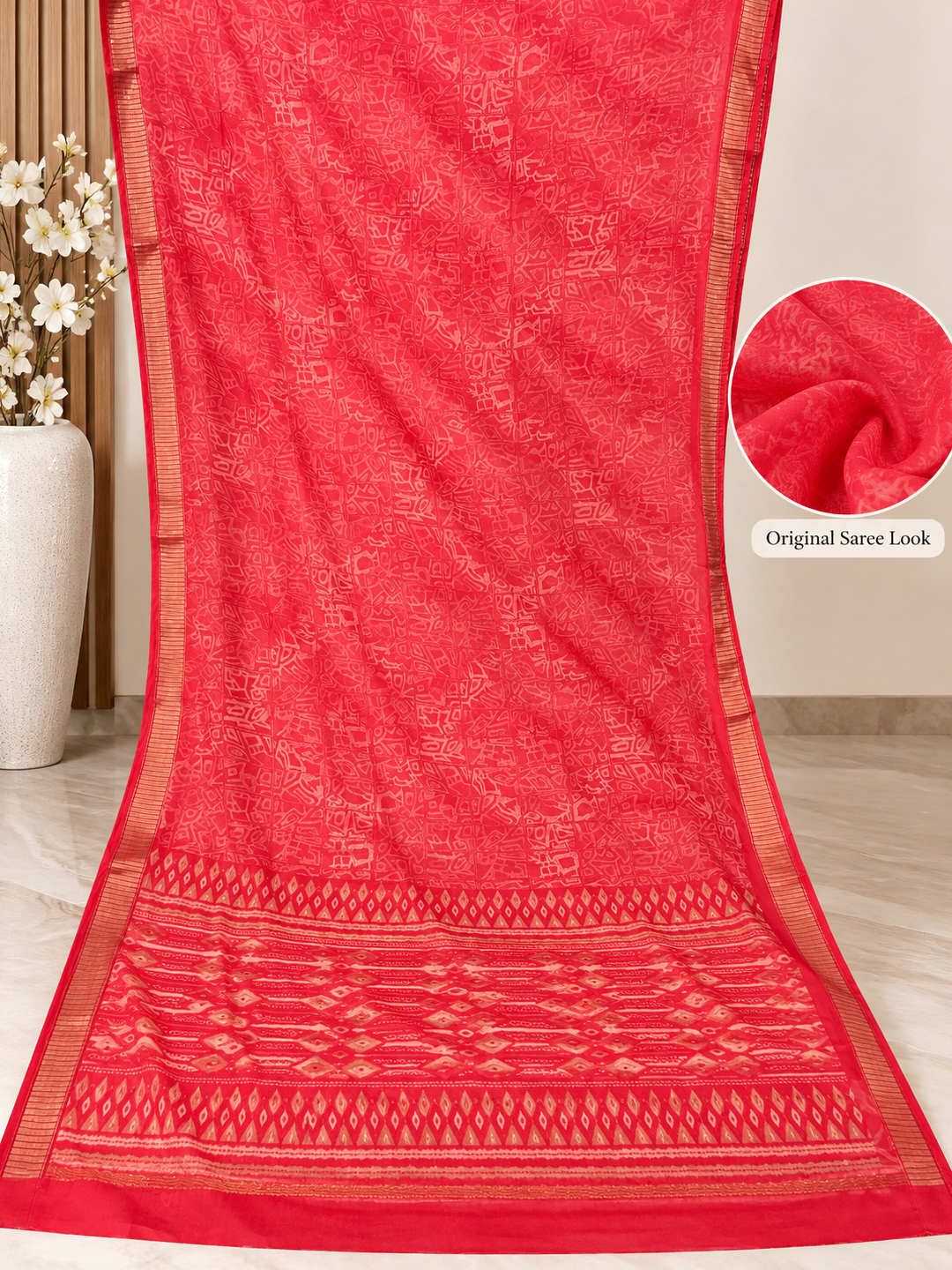 Rose Pink Ethnic Saree – Georgette – Soft, Festive Elegance