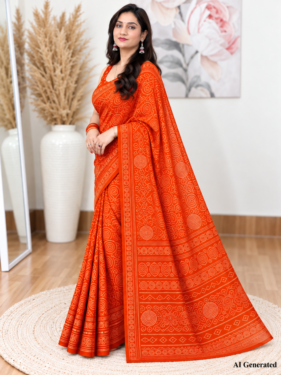 Orange Bandhani Saree – Georgette – Bright, Traditional Elegance