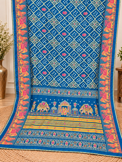 Firozi Chuneri Saree (Moss Crush) – Cool, Textured Elegance