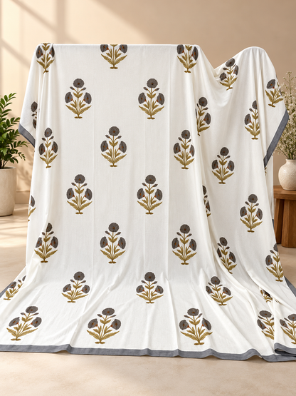 Premium Cotton Jaipuri Hand-Block Print Bedsheet – 108 × 108 Inches