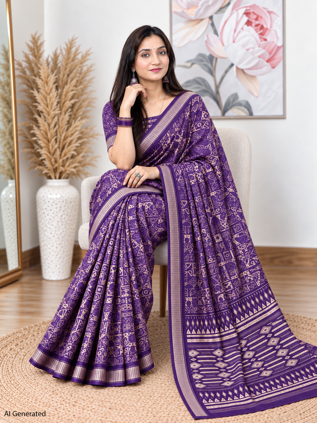 Purple Ethnic Saree – Georgette – Regal, Timeless Elegance