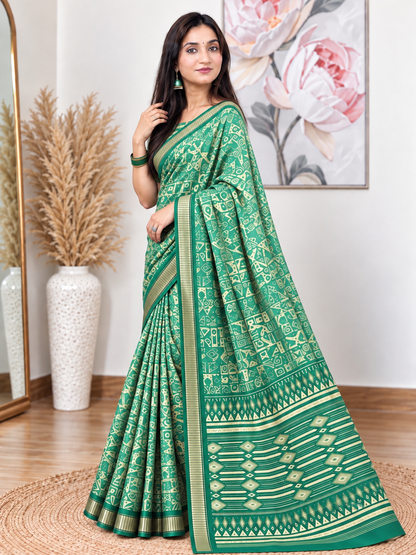 Light Green Ethnic Saree – Georgette – Fresh, Serene Elegance