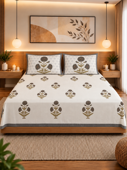 Premium Cotton Jaipuri Hand-Block Print Bedsheet – 108 × 108 Inches