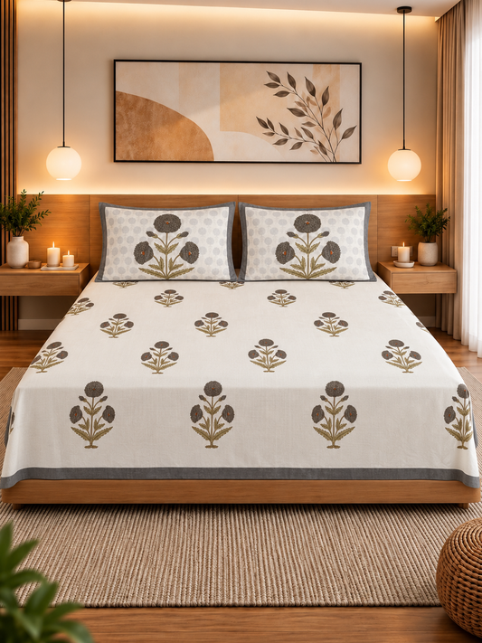 Premium Cotton Jaipuri Hand-Block Print Bedsheet – 108 × 108 Inches