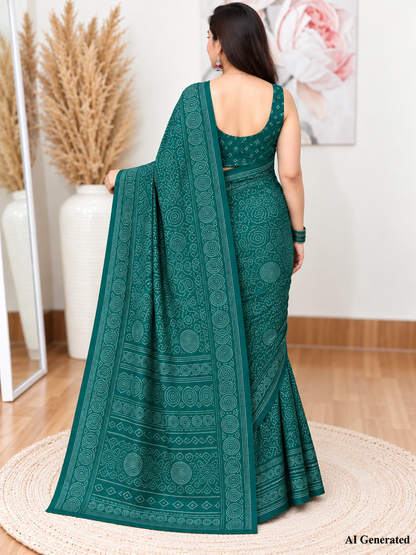 Teal Bandhani Saree – Georgette – Vibrant, Traditional Elegance