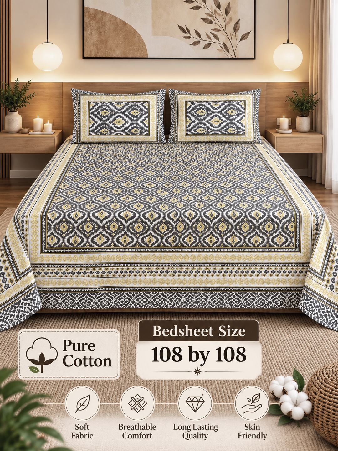 Jaipuri Cotton Bedsheet – 108 × 108 Inches