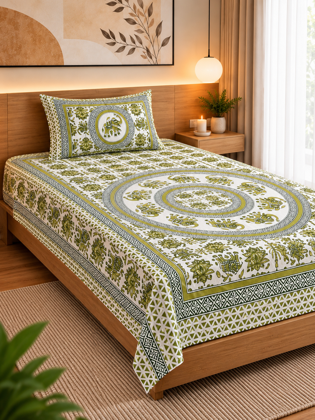 Jaipuri Print Cotton Single Bedsheet – 63 × 90 Inches