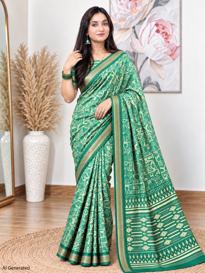 Light Green Ethnic Saree – Georgette – Fresh, Serene Elegance