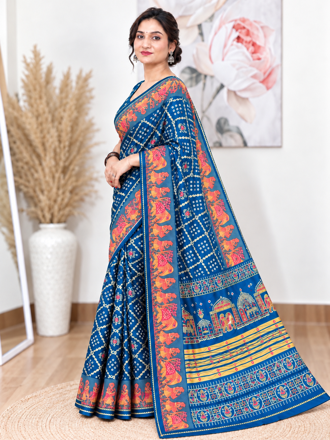Firozi Chuneri Saree (Moss Crush) – Cool, Textured Elegance
